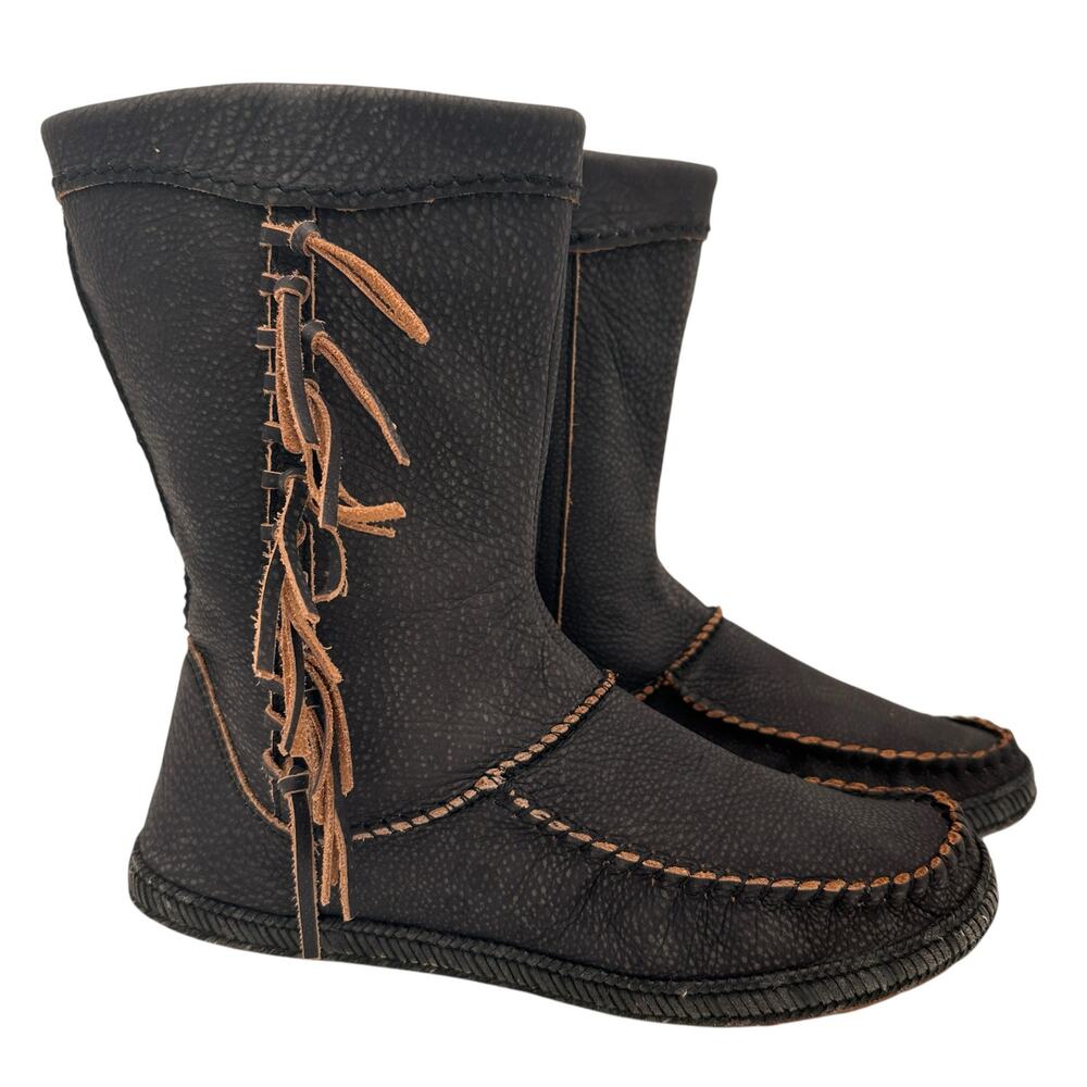 UGG Women's Hyland Black Tassel Leather Moccasin Boots Size 7
